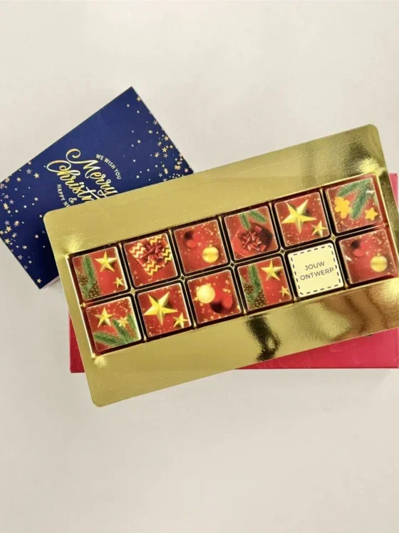 Chocoladeblokjes Kerst Eigen Logo | 12 stuks melk & wit