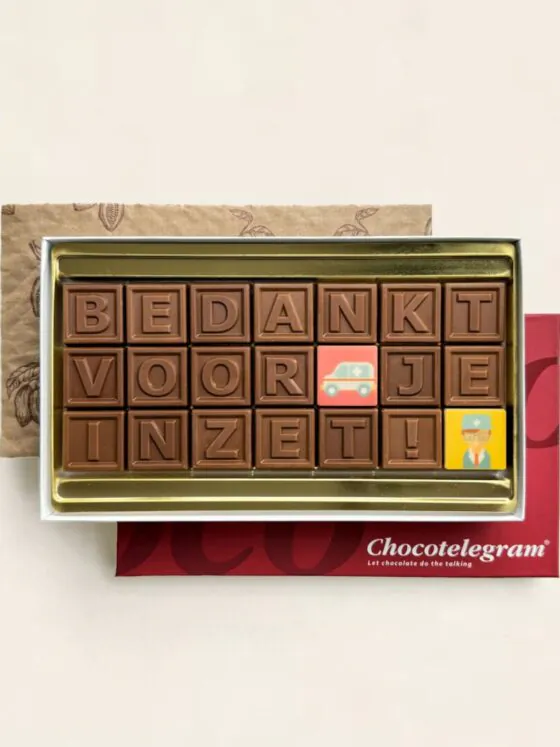 Chocotelegram Bedankt Voor Je Inzet | Melk & Wit | 200g