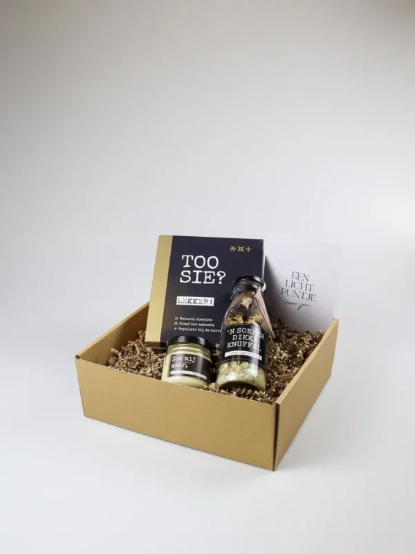 Cadeaupakket dikke knuffel met soepmix en toastjes
