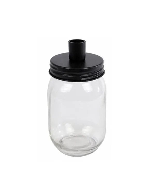 Glazenpot met kandelaar op deksel Glazenpot met kandelaar op deksel