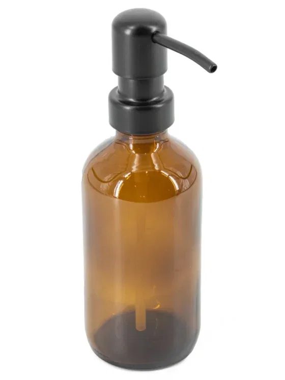 Amber glazen apothekersfles met RVS pomp - 250ml