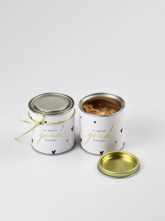 Chocolade in een blikje cadeau - Jij bent goud waard Praliné