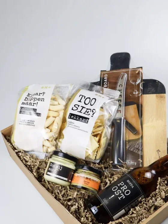 Borrel cadeaupakket met bier en dips - Gezellige borrelset