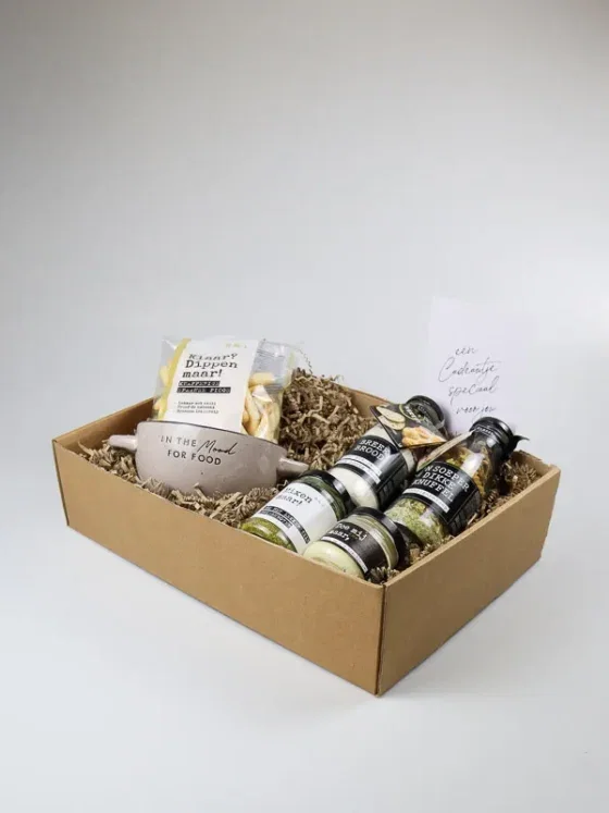Cadeaupakket soepkom champignonsoep - Brood en dippers