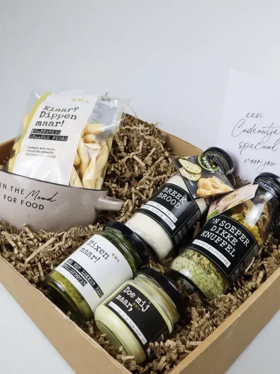 Cadeaupakket soepkom champignonsoep - Brood en dippers