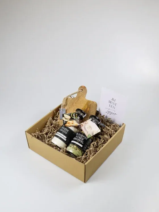 Cadeaupakket soep topper - champignonsoep, brood en plankje