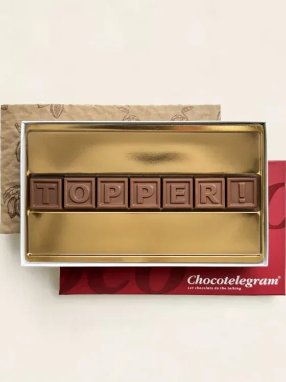 Chocotelegram Topper | Chocolade cadeau met tekst | 7 Blokjes Chocotelegram Topper | Chocolade cadeau met tekst | 7 Blokjes