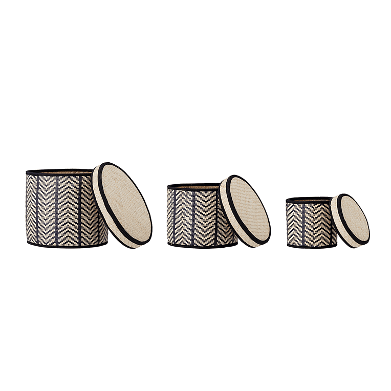 bloomingville mand met deksel palm leaf - Afbeelding 2