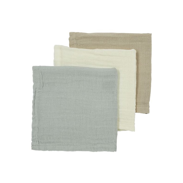 MONDDOEKJES 3-PACK HYDROFIEL UNI - OFFWHITE/LIGHT GREY/SAND - 30X30CM