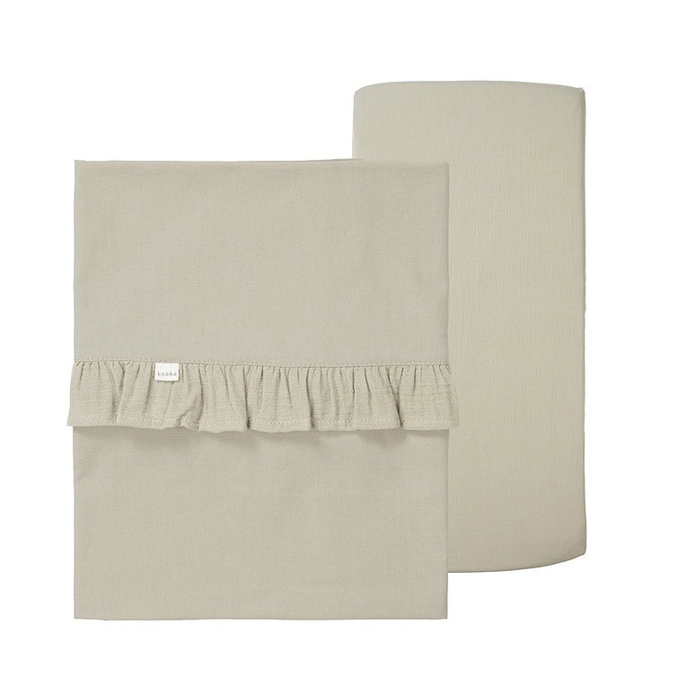 Koeka laken en Hoeslaken Ruffle Sage