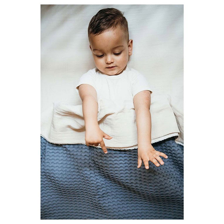 Koeka deken Wafel cotton fleece Bluestone