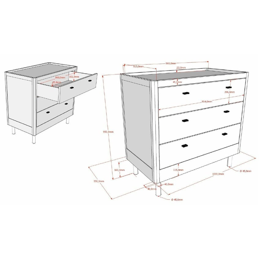 Vipack Forrest commode 3 lade - Oak