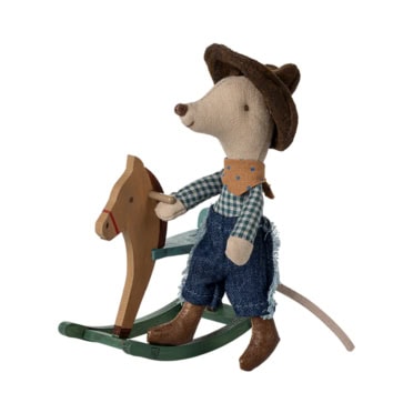 Maileg cowboy muis op hobbelpaard