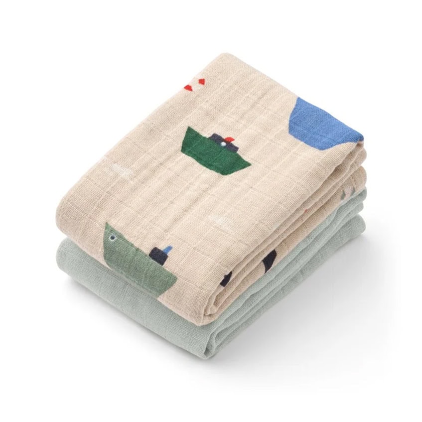 Liewood Lewis Muslin Cloth 2-pack - Sailing / Dove Blue Mix