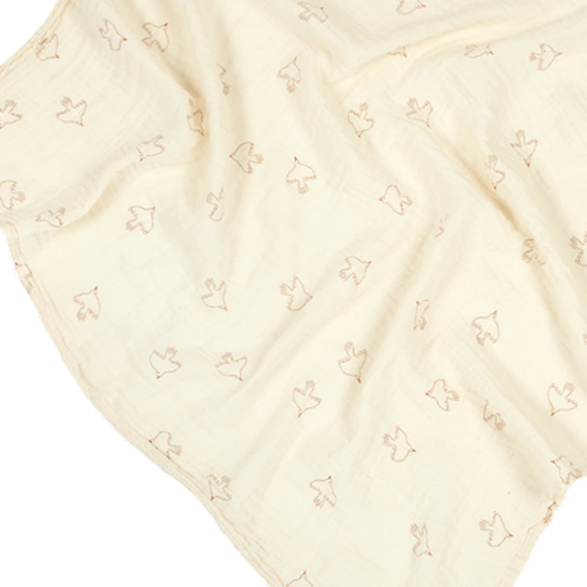 Nobodinoz birth gift muslin swaddle - Brown Hoshi Birds