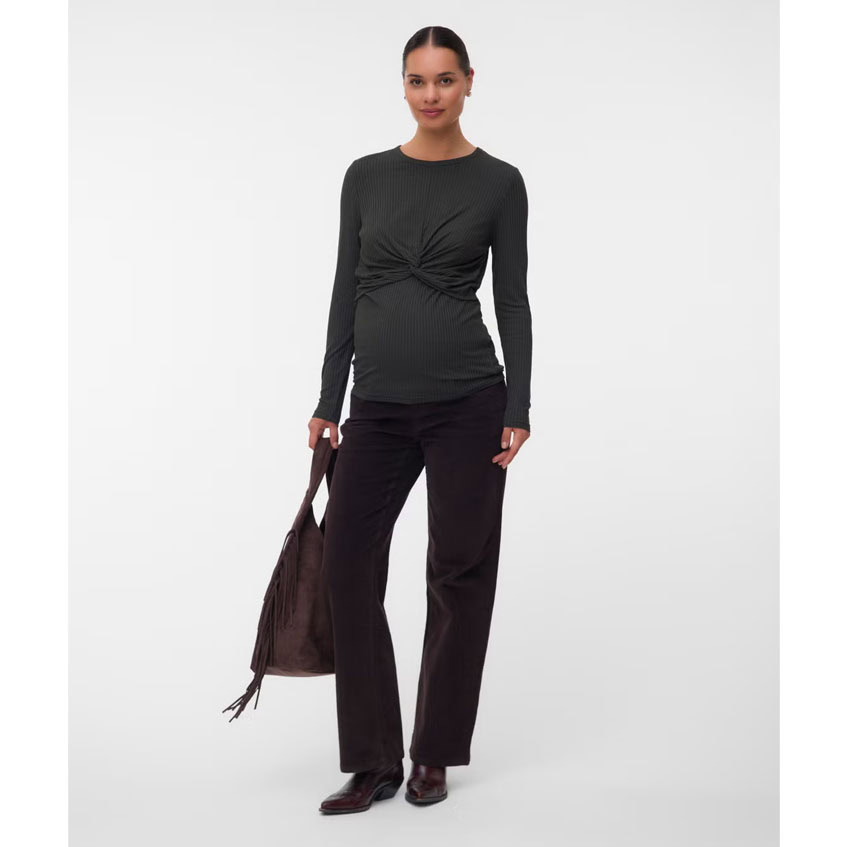 Mama Licious wide corduroy broek - Chocolate Torte