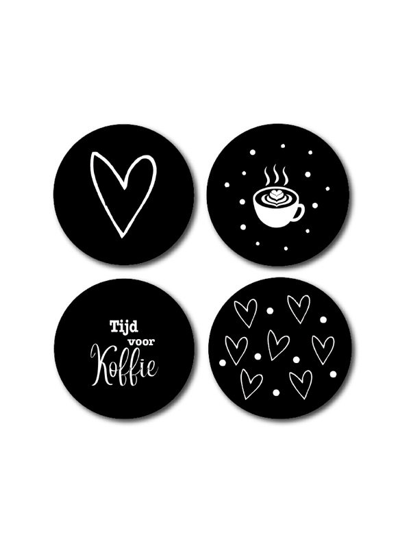 onderzetters 4 stuks koffie Meester cadeau - Koffie to-go, onderzetter 'tijd voor koffie' & A6-kaartje