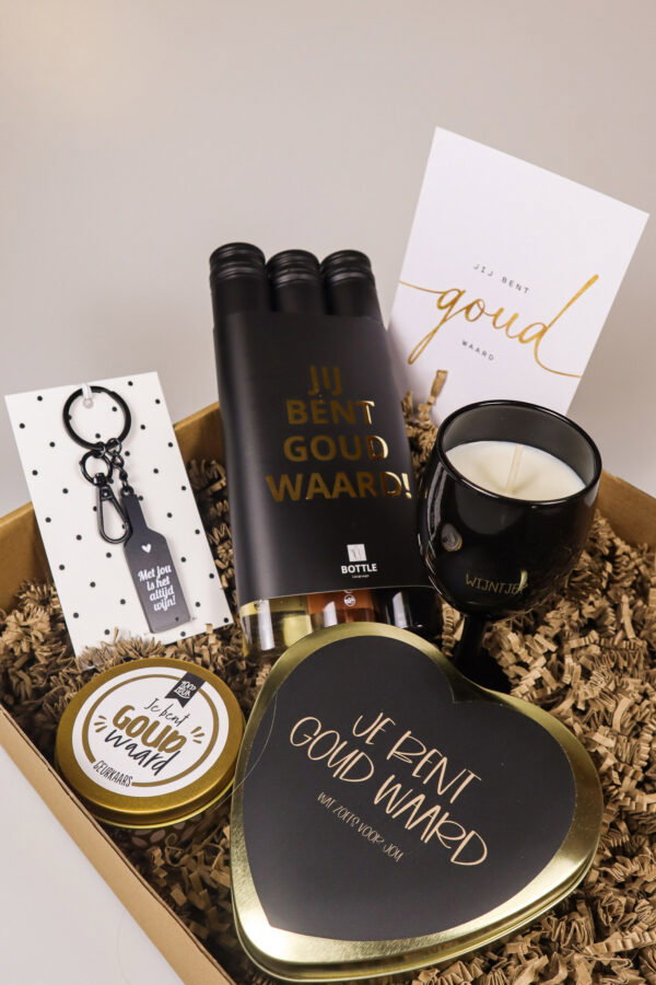 Cadeaupakket Jij bent goud waard met wijn – Vol sfeer en waardering