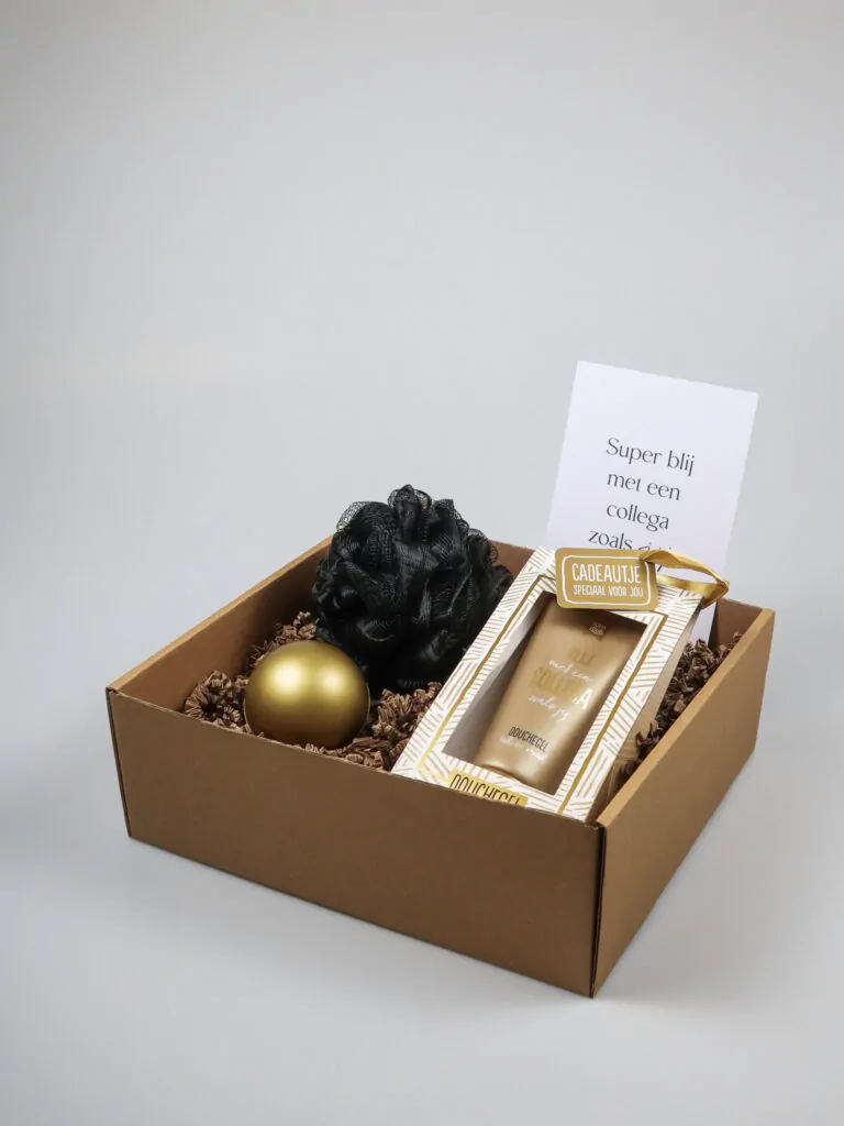 Cadeaupakket collega – douchegel, stressbal en spons cadeau