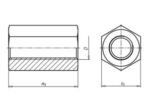 Technische tekening van koppelmoer DIN6334