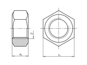 Technische tekening van zeskantmoer DIN934