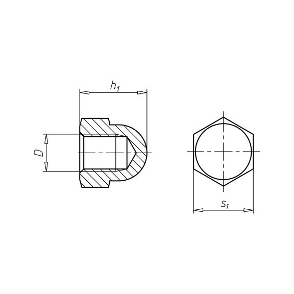 Technische tekening dopmoer DIN1587